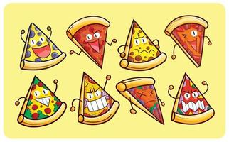 Funny and cool pizza character collection in kawaii style vector