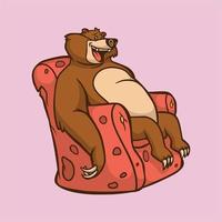 cartoon animal design bear is sitting relaxing cute mascot logo vector