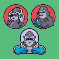 gorilla listen to music, play games and become an astronaut animal logo mascot illustration pack vector