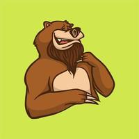 oso de diseño animal de dibujos animados está acariciando la barba lindo logotipo de la mascota vector