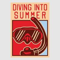 vintage poster design diving into summer retro illustration vector