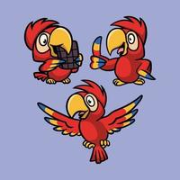 parrot eats chocolate, stands and flies animal logo mascot illustration pack vector