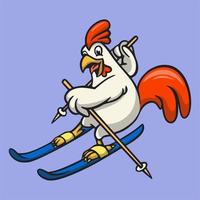 cartoon animal design roosters skiing cute mascot logo vector