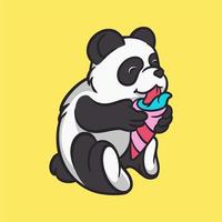 panda comer helado vector