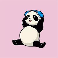 cartoon animal design pandas listen to music with a headset cute mascot logo vector