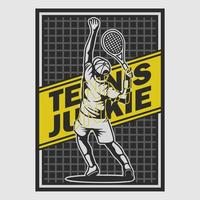 vintage poster design tennis junkie retro illustration vector