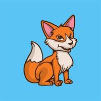 diseño animal de dibujos animados zorro sentado lindo logotipo de la mascota vector