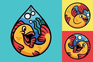 happy fish animal logo mascot illustration pack vector