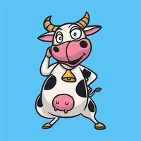 diseño de animales de dibujos animados vacas felices logotipo de mascota lindo