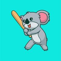 diseño animal de dibujos animados koala jugando béisbol linda mascota logo vector