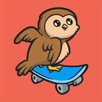 diseño de animales de dibujos animados búho patineta linda mascota logo vector