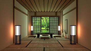 sala de diseño estilo japones. Representación 3d