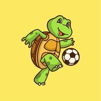 tortuga de diseño animal de dibujos animados jugando al fútbol logotipo de la mascota linda vector