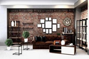 Modern loft style living interior design. 3d rendering photo