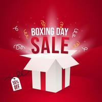 Boxing Day 26 de diciembre con ilustración de caja de regalo blanca sobre fondo degradado rojo aislado vector
