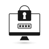Data security concept. Data protection and safe work, flat design black icon vector