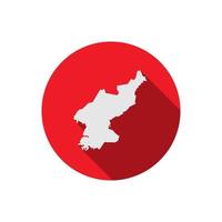 Map of North Korea on red circle with long shadow vector