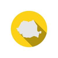 Map of Romania on yellow circle with long shadow vector