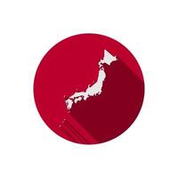 Map of Japan. Silhouette isolated on Red circle with long shadow