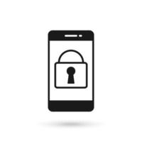 Closed Padlock Security Phone Flat Black Icon vector