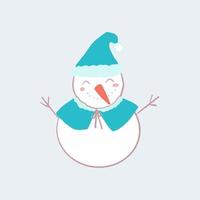 Hand drawn isolated cute smiling snowman with blue clothes vector