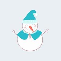 Hand drawn isolated cute smiling snowman with blue clothes vector