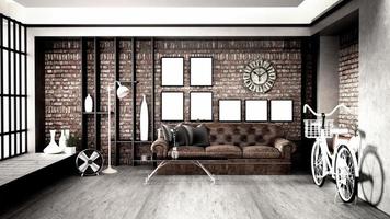 Modern loft style living interior design. 3d rendering photo