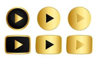 Set of gold play button icon, symbol with circle or rectangle shapes. vector