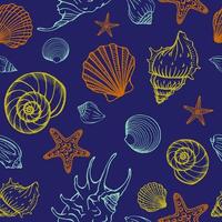 Seamless pattern with seashells, starfishes. Marine background.  Hand drawn vector illustration in sketch style. Perfect for greetings, invitations, coloring books, textile, wedding and web design.