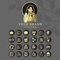 Icono de logotipo de lujo elegante dorado femenino para redes sociales y tienda de compras vector