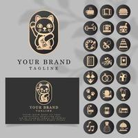 Icono de logotipo de lujo elegante dorado femenino para redes sociales y tienda de compras vector