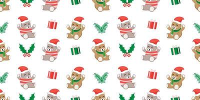 cute animal cartoon illustration winter with seamless pattern vector