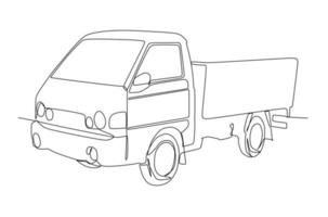 camioneta pick up dibujo continuo de una línea. Ilustración de arte lineal. vector