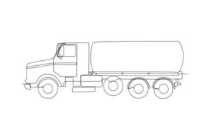 Truck oil and gas tank transporter Continuous one line drawing vector