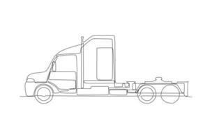 Hooded container truck head simple illustration, side view. Continuous one line drawing vector