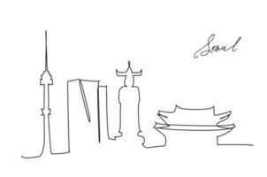 One line style Seoul city skyline. Simple modern minimalistic style vector. Continuous line drawing vector