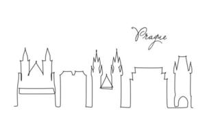 One line style Prague city skyline. Simple modern minimalistic style vector. Continuous line drawing vector