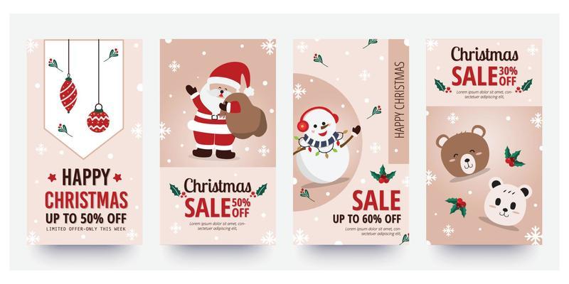 Christmas sale template for social media stories. Vector illustration.