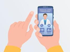 online medical consultations with doctor concept with hand hold smartphone modern flat style vector