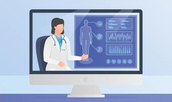 online doctor presentation human body medical reports on monitor computer screen with modern flat style vector