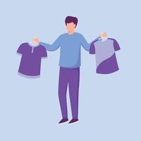 man thinking to choose clothes between two shirts vector