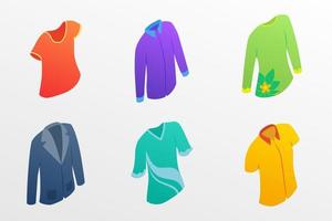 isometric clothes set collection with various color and model vector