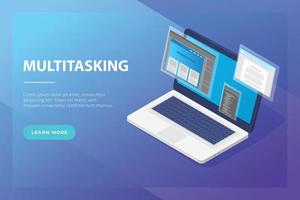 multitasking laptop concept with multiple tab for website template landing homepage vector