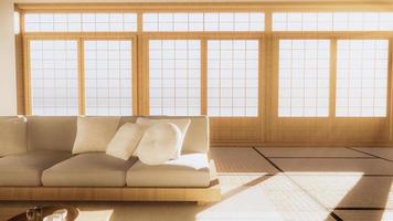 sofá de estilo japonés en la habitación de Japón y el fondo blanco proporciona una ventana para la edición. foto