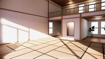 Interior de estilo japonés del primer piso en una casa de dos pisos. Representación 3d foto