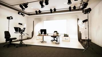 News studio white room design Backdrop for TV shows.3D rendering photo