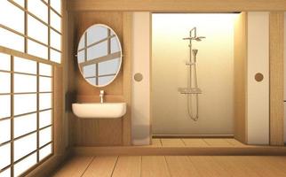 Zen design bathroom wooden wall and floor - japanese style. 3D rendering photo