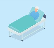 old man patient sleeping on the bed with modern isometric style vector