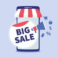 big sale banner with smartphone and sale promotion with flat style color tone vector