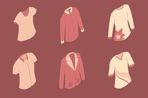 clothes set collection with isometric style and red tone color